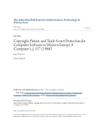 Copyright, Patent, and Trade Secret Protection for Computer Software in Western Europe, 8 Computer L.J