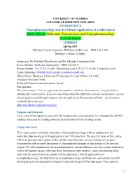 Molecular Neuroscience and Neuropharmacology (3 Credit Hours) GMS6023 Spring 2021 Delivery Format: in Person