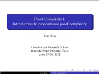Proof Complexity I: Introduction to Propositional Proof Complexity