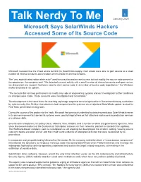 Talk Nerdy to Me January 2021 Microsoft Says Solarwinds Hackers Accessed Some of Its Source Code