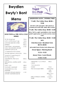 Bwydlen Bwyty'r Bont Menu