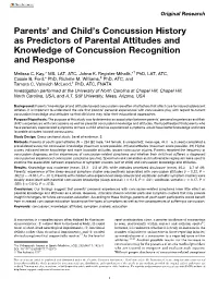Parents' and Child's Concussion History As Predictors of Parental