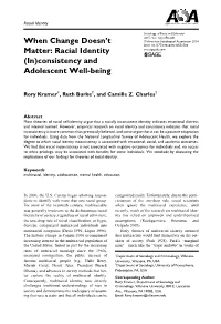Racial Identity (In)Consistency and Adolescent Well-Being