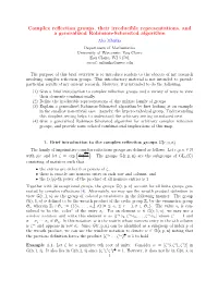 Complex Reflection Groups, Their Irreducible Representations, and a Generalized Robinson-Schensted Algorithm