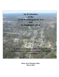 An Evaluation of the Growth Management Act and Its Implementation