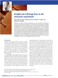 Insights Into Tribology from in Situ Nanoscale Experiments Tevis D.B