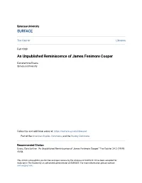 An Unpublished Reminiscence of James Fenimore Cooper