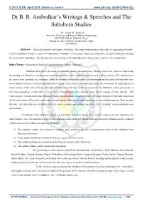 Dr B. R. Ambedkar's Writings & Speeches and the Subaltern Studies