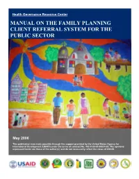 Manual on Family Planning Client Referral System for the Public Sector