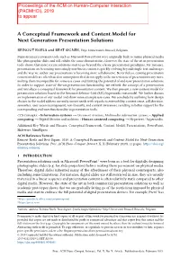 A Conceptual Framework and Content Model for Next Generation Presentation Solutions