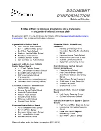 List of Schools for 2010-11 and 2011-12