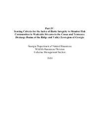 Part IV: Scoring Criteria for the Index of Biotic Integrity to Monitor
