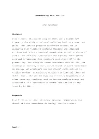 Remembering Paul Virilio John Armitage Abstract Paul Virilio, Who