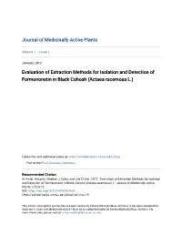 Evaluation of Extraction Methods for Isolation and Detection of Formononetin in Black Cohosh (Actaea Racemosa L.)