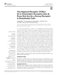 The Atypical Receptor Ccrl2 (C-C Chemokine Receptor-Like 2) Does Not Act As a Decoy Receptor in Endothelial Cells
