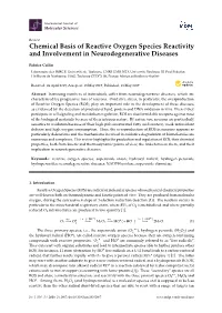 Chemical Basis of Reactive Oxygen Species Reactivity and Involvement in Neurodegenerative Diseases