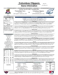 Columbus Clippers Game #41 Game Information Home Game #18