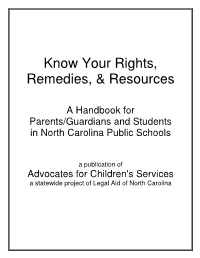 Handbook for Parents/Guardians and Students in North Carolina Public Schools