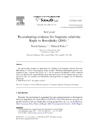 Re-Evaluating Evidence for Linguistic Relativity: Reply to Boroditsky (2001) Q