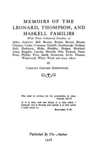 Memoirs of the Leonard, Thompson, and Haskell