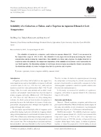 Note Solubility of D-Galactose, D-Talose, and D-Tagatose In