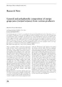 General and Polyphenolic Composition of Unripe Grape Juice (Verjus/Verjuice) from Various Producers Research Note
