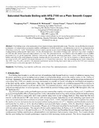 Saturated Nucleate Boiling with HFE-7100 on a Plain Smooth Copper Surface