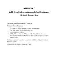 APPENDIX C Additional Information and Clarification of Historic Properties