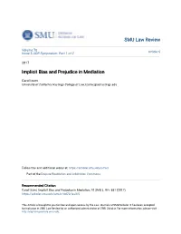 Implicit Bias and Prejudice in Mediation