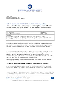 Public Summary of Opinion on Orphan Designation of Adeno-Associated