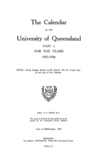 The Calendar University of Queensland