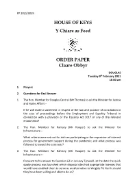 HOUSE of KEYS Y Chiare As Feed ORDER PAPER Claare Obbyr