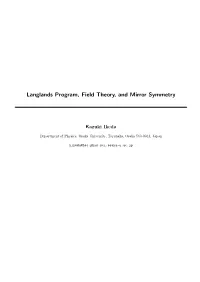 Langlands Program, Field Theory, and Mirror Symmetry