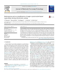Deformation and Recrystallization of Single Crystal Nickel-Based