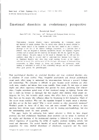 Emotional Disorders in Evolutionary Perspective