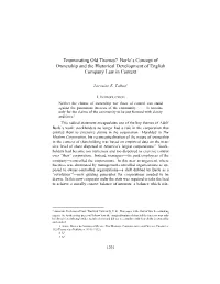 Enumerating Old Themes? Berle’S Concept of Ownership and the Historical Development of English Company Law in Context