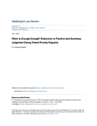 Reduction to Practice and Summary Judgment During Patent Priority Disputes