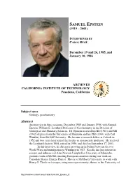 Interview with Samuel Epstein