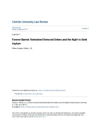 Reinstated Removal Orders and the Right to Seek Asylum