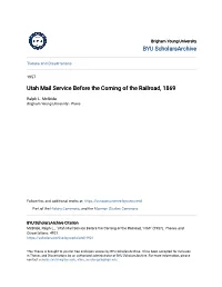 Utah Mail Service Before the Coming of the Railroad, 1869