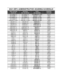 2021 Ihpc Administrative Hearing Schedule