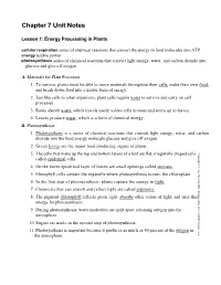 Chapter 7 Unit Notes
