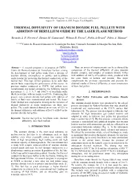 Thermal Diffusivity of Uranium Dioxide Fuel Pellets with Addition of Beryllium Oxide by the Laser Flash Method