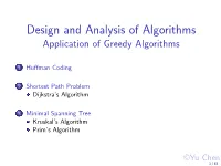 Design and Analysis of Algorithms Application of Greedy Algorithms