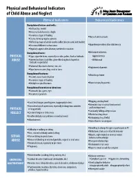 Physical and Behavioral Indicators of Child Abuse and Neglect