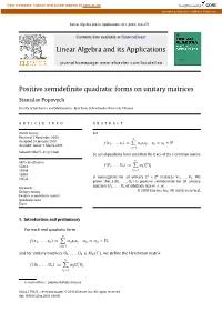 Positive Semidefinite Quadratic Forms on Unitary Matrices