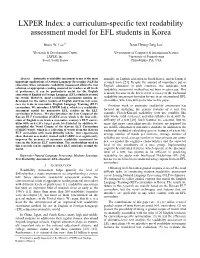 A Curriculum-Specific Text Readability Assessment Model for EFL Students in Korea