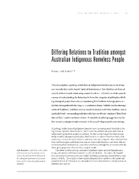 Differing Relations to Tradition Among Australian Indigenous Homeless
