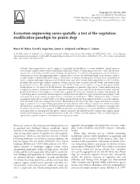 Ecosystem Engineering Varies Spatially: a Test of the Vegetation Modiﬁ Cation Paradigm for Prairie Dogs