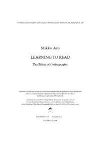 Mikko Aro LEARNING to READ
